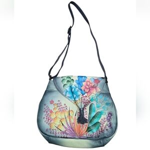 Anna by Anuschka Hand Painted Designer Leather Cross Body Tassel